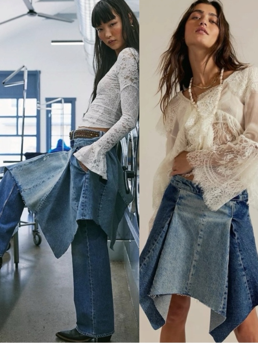Free People Bohemian Retro 70s Festival Wild River Handkerchief Denim Skirt 28 - Picture 1 of 12